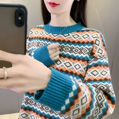 条纹毛衣女秋冬季2023新款女装上衣宽松外穿内搭加厚针织打底衫女图片