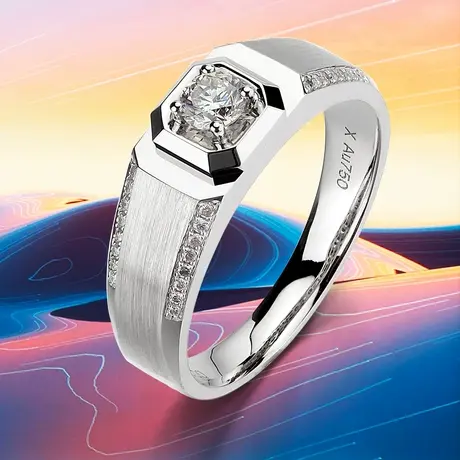 珂兰 白18K金钻戒男款拉丝求婚结婚男士正品定制大气男戒钻石戒指商品大图