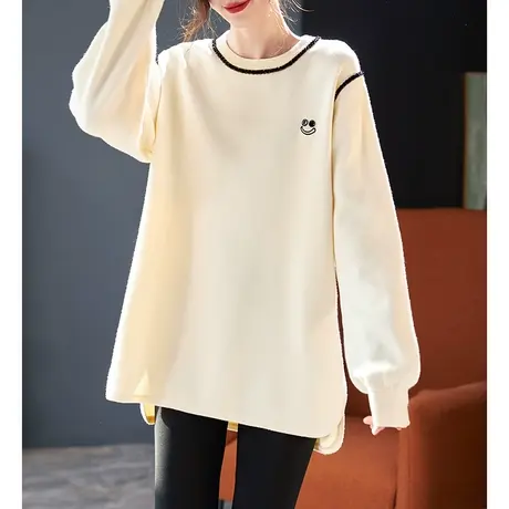 宝诗黎中长款钉珠拼接毛衣女2024春季宽松休闲新款百搭慵懒针织衫商品大图