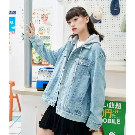 唐狮2023秋季新款连帽牛仔外套女ins潮小众超好看休闲上衣KVS商品大图