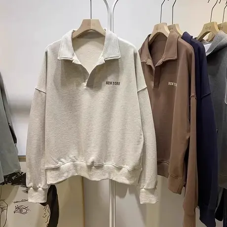 超火cec薄款宽松卫衣女春季2024新款爆款百搭POLO领休闲上衣外套图片