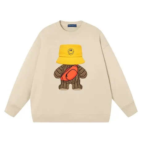 秀洛欧美潮牌秋冬卡通泰迪小熊毛线熊打底衫男女纯棉重磅长袖卫衣图片