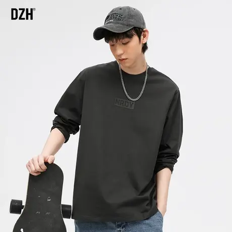 男士纯棉长袖t恤男春季圆领百搭深灰色打底衫内搭上衣2024年新款商品大图