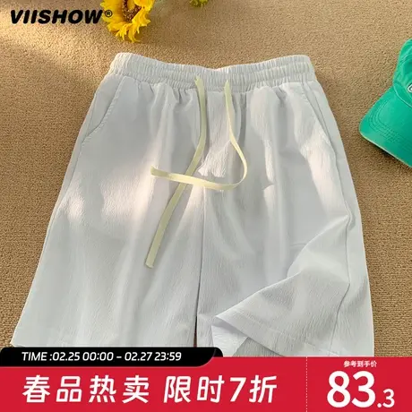 VIISHOW潮牌休闲裤男直筒五分裤子男士夏季薄款宽松运动短裤男款商品大图