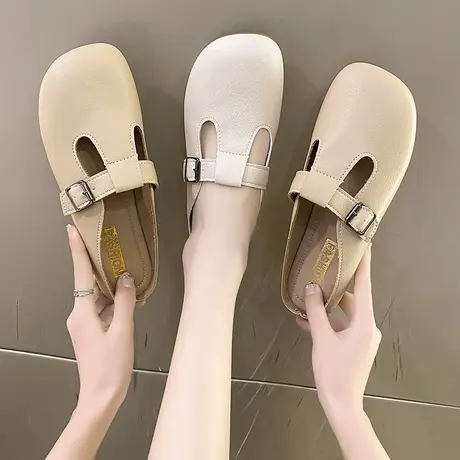 懒人一脚蹬包头半拖鞋女夏外穿2023新款凉鞋平底软底百搭仙女凉拖图片