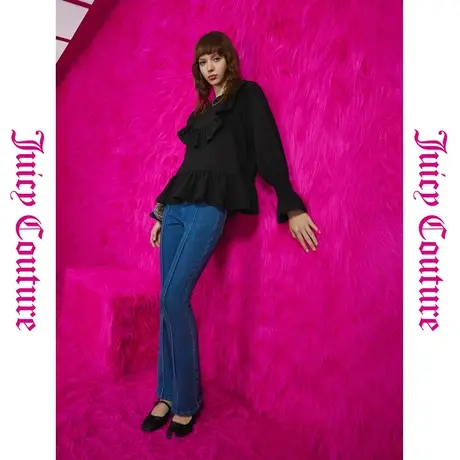 Juicy Couture橘滋初秋季女装新款式假日爱心扣大U领荷叶衬衫商品大图