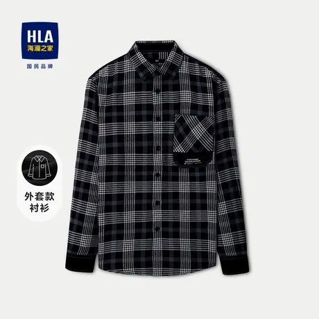 HLA/海澜之家纯棉外套款长袖休闲衬衫2023秋季新款尖领格子衬衣男商品大图