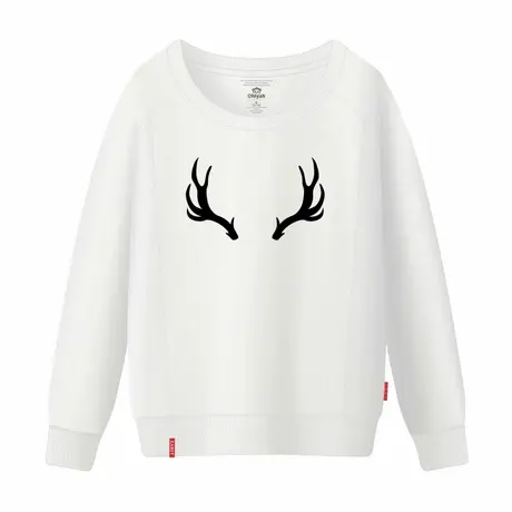 Ohlyah品牌女装春秋卫衣大圆领纯棉长袖鹿角个性印花学生上衣外套商品大图