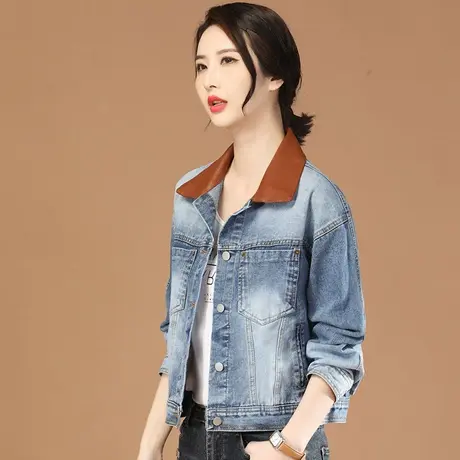 韩潮袭人拼接撞色长袖牛仔短外套女2023秋季新款休闲显瘦棒球服图片