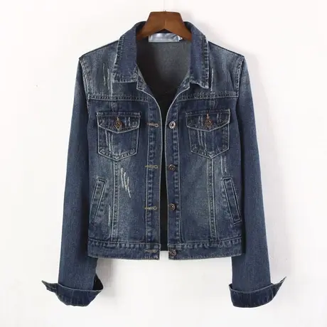 牛仔外套女春秋短款韩版新款修身显瘦学生长袖牛仔服大码上衣深蓝商品大图