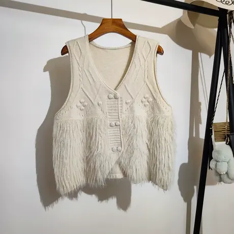 小香风毛衣马甲开衫女秋冬新款宽松v领叠穿无袖坎肩针织背心外穿商品大图