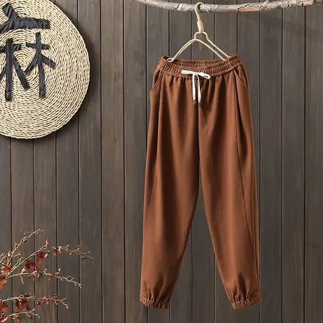 枫谜2022年秋冬新款文艺复古星空呢高腰显瘦束口宽松休闲裤图片