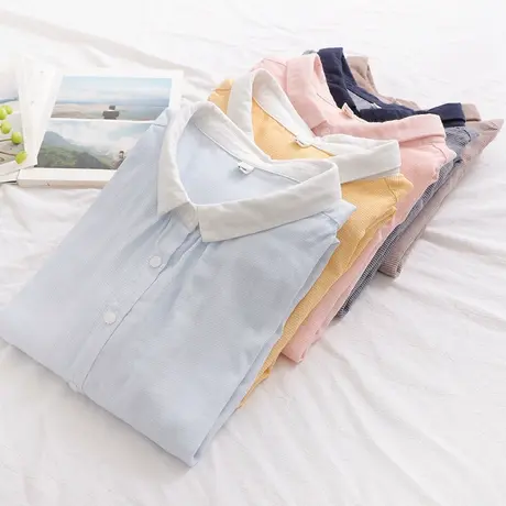 春秋装韩版文艺小清新千鸟格子纯棉长袖衬衫女士宽松百搭打底上衣图片