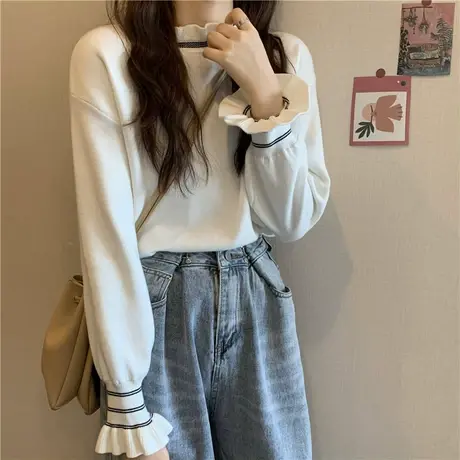 半高领毛衣女秋冬宽松设计感小众外穿ins慵懒风小个子针织衫外套商品大图