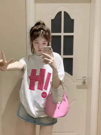 纯棉重磅短袖t恤女夏季2023新款小众设计感港风chic宽松半袖上衣商品大图