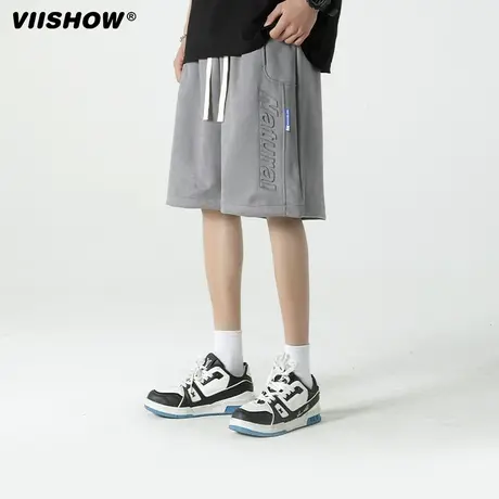 VIISHOW休闲短裤男夏季百搭美式字母抽绳直筒裤宽松青少年五分裤商品大图