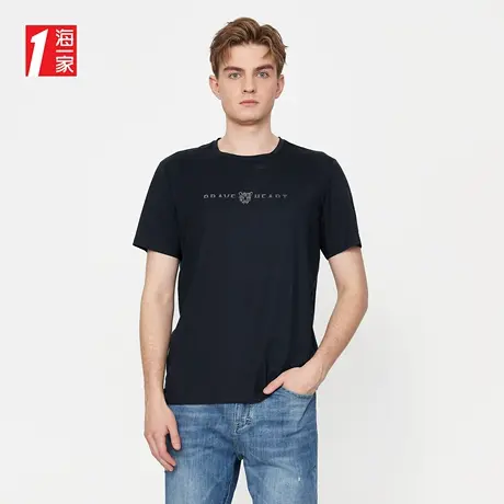 海一家简约动物印花短T2023夏季新款时尚休闲舒适圆领短袖T恤男商品大图