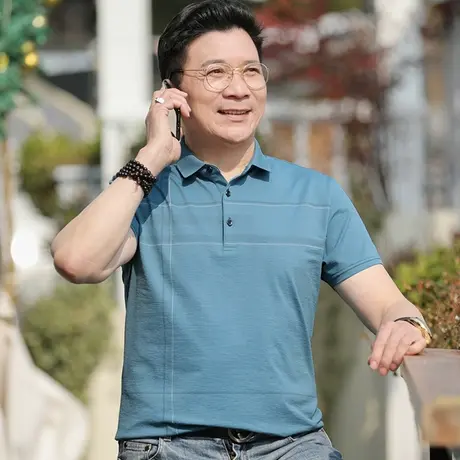 新款爸爸短袖t恤中老年人男士40-50-60岁格子汗衫夏季爷爷上衣服商品大图