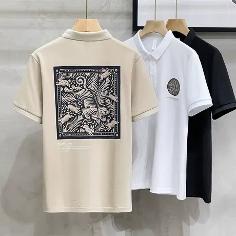 潮牌网红有领短袖POLO衫男2023夏季新款t恤男士老虎印花翻领半袖T图片