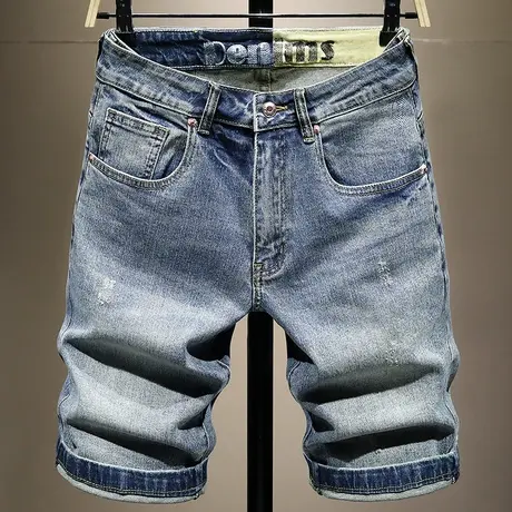 夏天潮牌复古做旧牛仔短裤男马裤宽松百搭男士休闲五分裤子男中裤商品大图