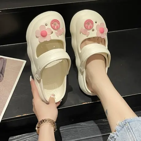 可爱卡通包头踩屎感拖鞋女夏季2023新款厚底洞洞鞋防滑外穿凉拖鞋商品大图