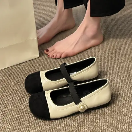 永希浅口珍珠单鞋女夏季新款2023年轻便平底复古温柔百搭玛丽珍鞋商品大图