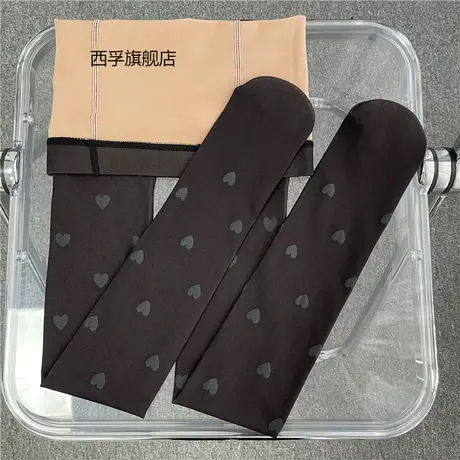 一体黑透肤爱心丝袜加厚黑色连裤袜ins网红蝴蝶结防勾丝商品大图