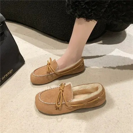 孕妇软底春秋豆豆鞋女平底2024秋冬新款百搭加绒妈妈鞋一脚蹬瓢鞋图片