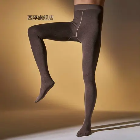 秋冬季男士大码加绒加厚保暖丝袜打底裤高腰收腹修身竖开口连裤袜商品大图