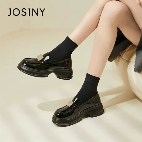 Josiny/卓诗尼厚底乐福鞋女2024春季新款英伦风粗跟单鞋软底女鞋商品大图