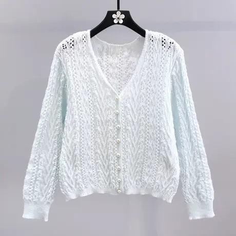 V领镂空长袖针织开衫女夏季2023年新款宽松外搭防晒洋气薄款外套图片