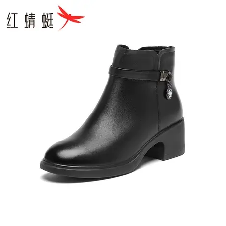 红蜻蜓女鞋2023年冬季新款女士真皮时尚气质厚底百搭保暖加绒短靴图片