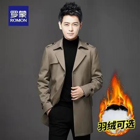 罗蒙男士风衣秋冬2023新款中年爸爸商务修身加绒厚中长款大衣外套图片