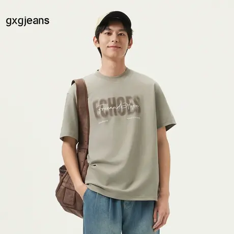 gxg.jeans男装 浅卡其潮流字母时尚宽松圆领短袖T恤男生 25夏新款图片