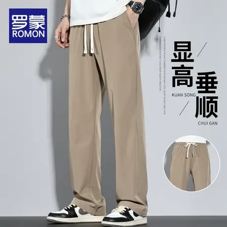 罗蒙冰丝裤子男士夏季薄款宽松直筒休闲长裤潮牌垂感阔腿运动裤男商品大图