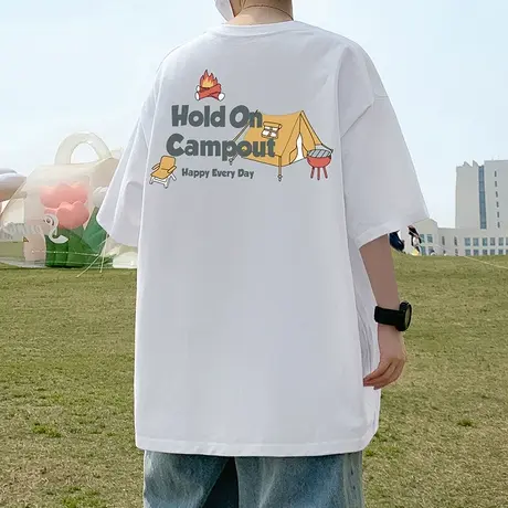 短袖t恤男夏季新款圆领运动宽松上衣ins大码潮牌重磅纯棉男生半袖商品大图