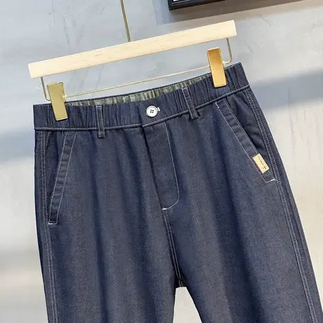 2023春季复古丹宁牛仔裤直筒美式蓝色休闲裤九分裤潮男宽松小脚裤图片