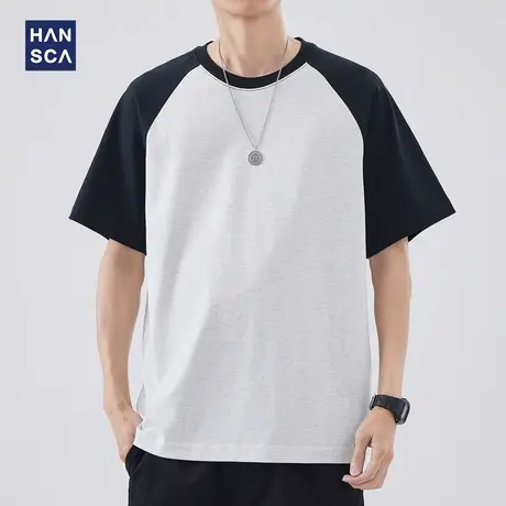 hansca 美式潮流280g重磅短袖t恤男夏季撞色拼接宽松插肩袖打底衫商品大图