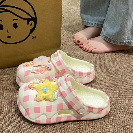 踩屎感EVA洞洞鞋女夏季可爱星星猫咪包头防滑学生外穿沙滩凉拖鞋图片