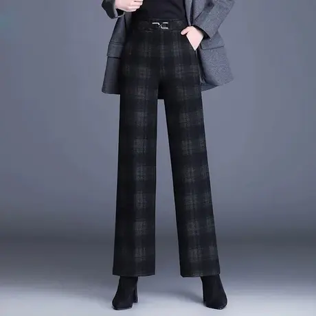 格纹阔腿裤女秋冬2023新款高腰宽松气质长裤显瘦通勤直筒裤休闲裤图片