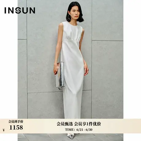 INSUN恩裳秋季气质褶皱拼接感无袖连衣裙图片