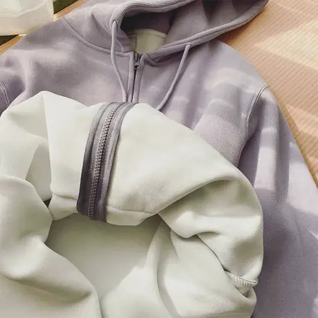 连帽开衫拉链卫衣女秋冬新款温柔风百搭加绒加厚宽松上衣洋气外套图片