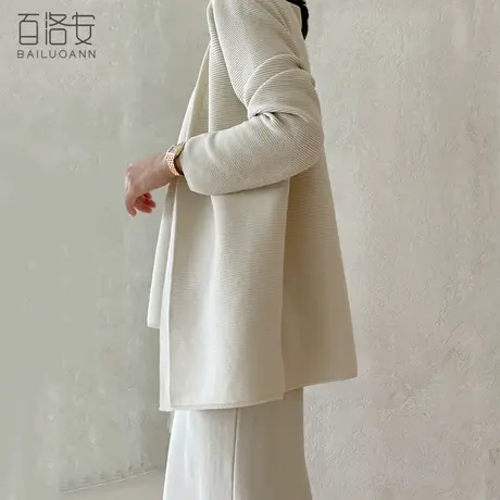 百洛安质感无扣针织衫女外搭开衫上衣秋装新款宽松长袖毛衣外套厚图片