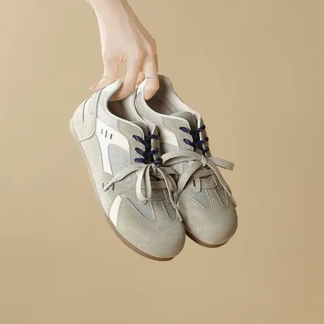 哈森复古德训鞋女鞋2025春秋夏季新款百搭户外透气休闲鞋运动鞋商品大图