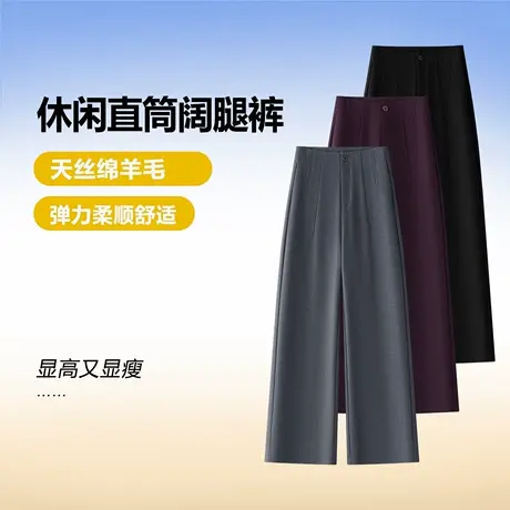 天丝羊毛阔腿裤女高腰垂感显瘦舒适窄版直筒裤春秋新款百搭阔腿裤商品大图