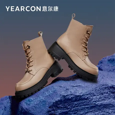 意尔康真皮马丁靴女2025秋冬复古英伦风通勤短靴厚底机车靴小个子图片