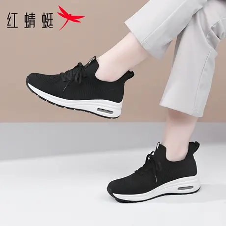 【闪穿系列】红蜻蜓女鞋秋季新款黑色鞋子休闲运动鞋女妈妈鞋软底商品大图