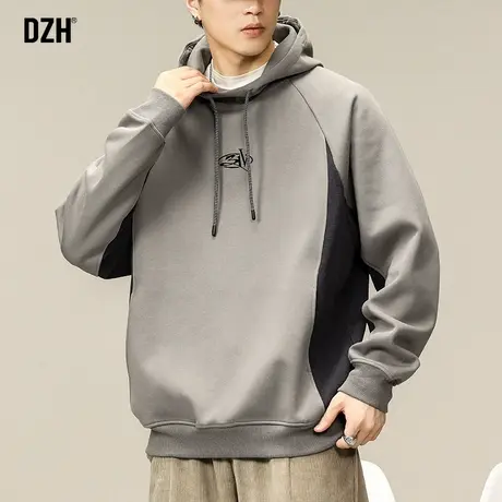 男士拼接重磅卫衣男连帽秋季潮牌男装2023新款美式长袖上衣连帽衫商品大图