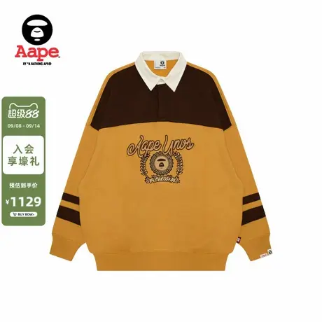 Aape旗舰店女装秋冬校园猿人图案撞色薄绒翻领卫衣D328XAP商品大图