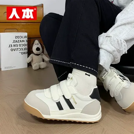 人本魔术贴德训鞋女2025秋季新款配裙子穿的小白鞋通勤韩版板鞋女商品大图